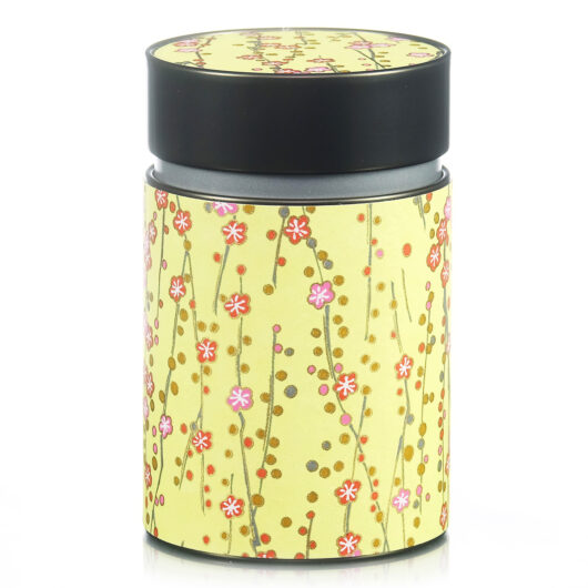 Boite à thé washi motif fleurs sur fond jaune