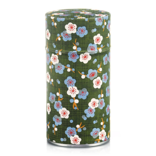 Boite à thé Washi verte avec des fleurs de thé stylisées