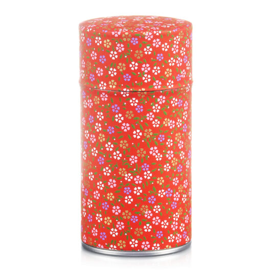 Boite à thé washi rouge avec des fleurs