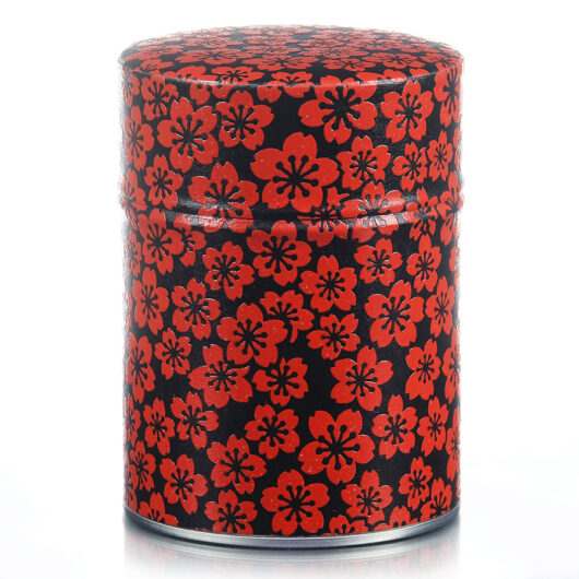 Boite à thé washi noire avec des fleurs rouges
