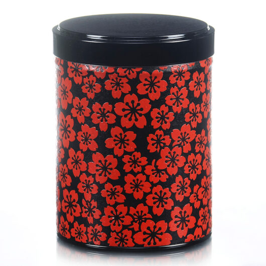 Boite à thé washi empilable noire avec fleurs de cerisiers rouges
