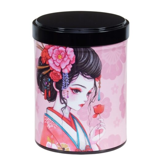 Boite a the rose avec une geisha et une rose