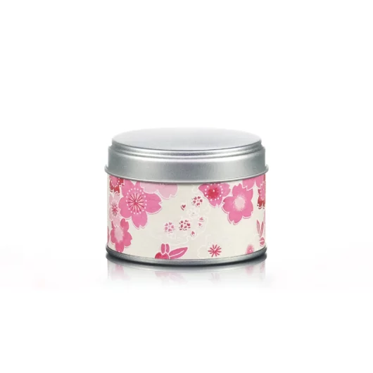 Petite boite à thé crème aux motifs de fleurs roses