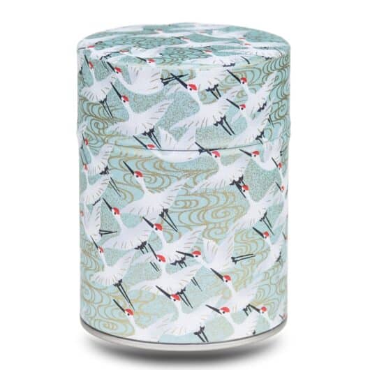 boite a the turquoise avec grues blanches