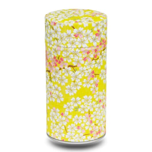 grande boite a the washi jaune avec fleur de cerisier