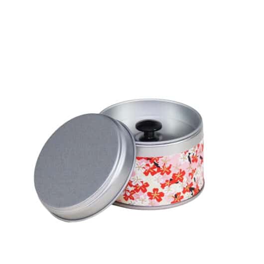 small metal travel tea box covered with washi paper - open