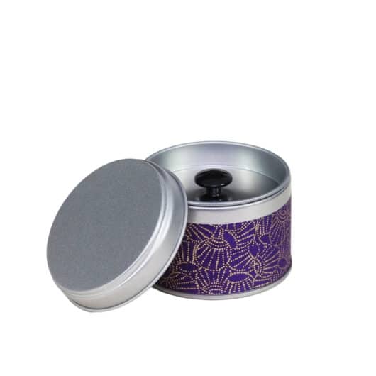 small metal travel tea box covered with washi paper - open