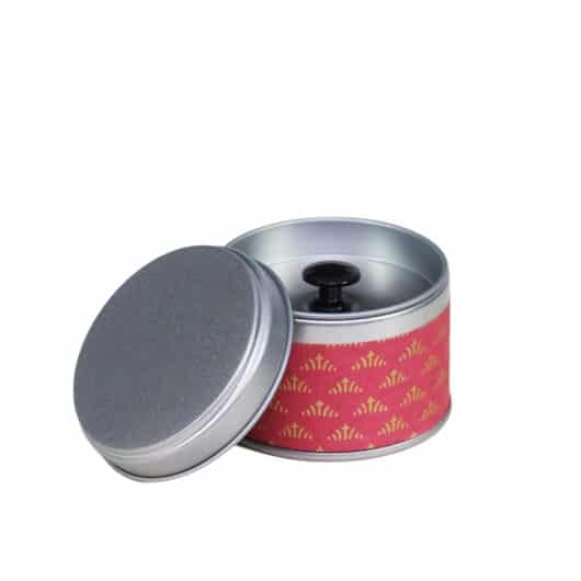 small metal travel tea box covered with washi paper - open