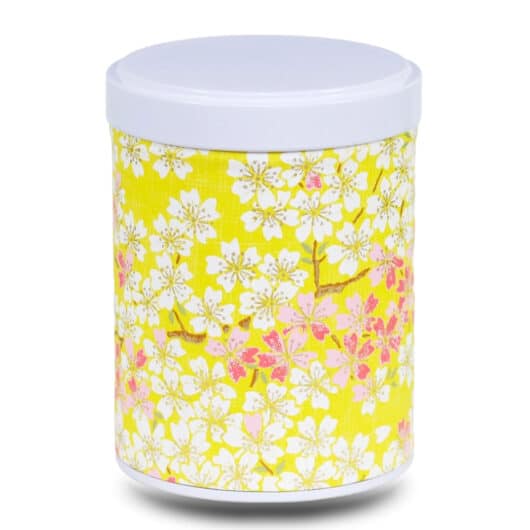 Boite a thé en papier washi jaune avec fleurs blanches