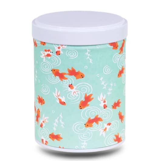 Boite a thé en papier washi turquoise avec carpe Koi orange