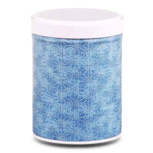 Boite a thé en papier washi bleu avec motifs géométriques