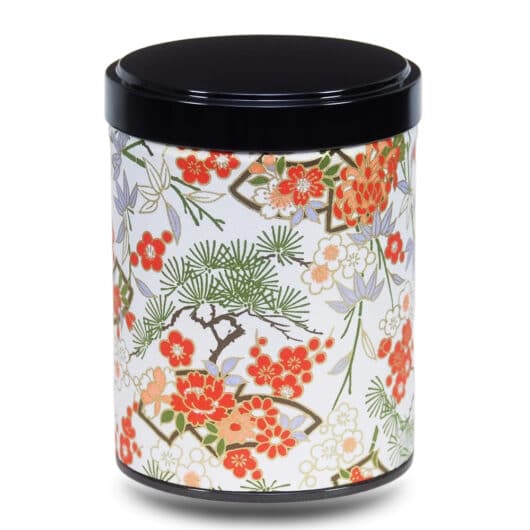 White washi paper tea box with flowers and leaves