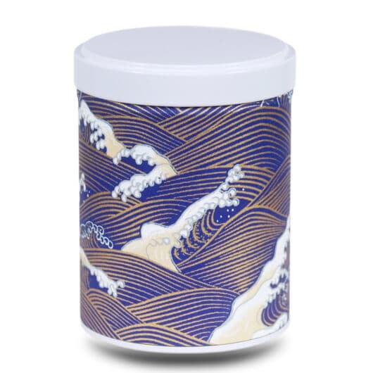 Blue washi paper tea box with waves