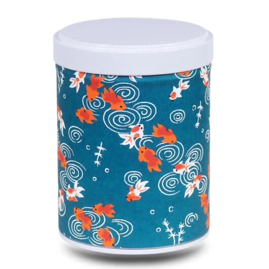 Boite a thé en papier washi bleu avec carpes Koi oranges