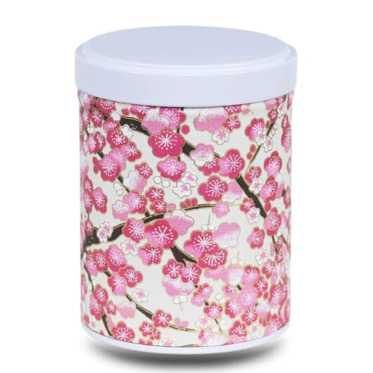 Beige washi paper tea box with pink cherry blossoms