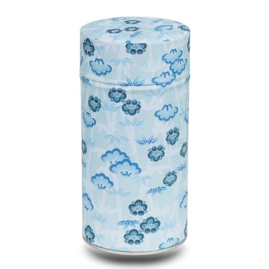 grande boite a the washi bleu pale avec fleur