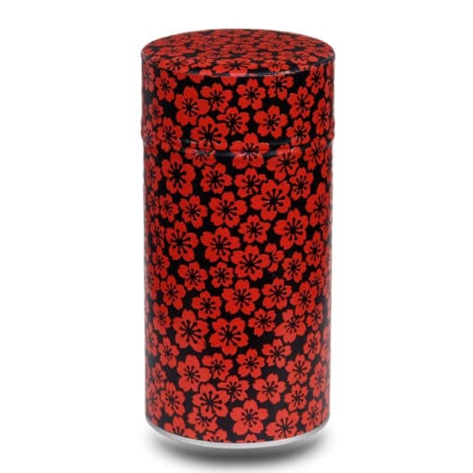 grande boite a the washi noir avec fleur rouge