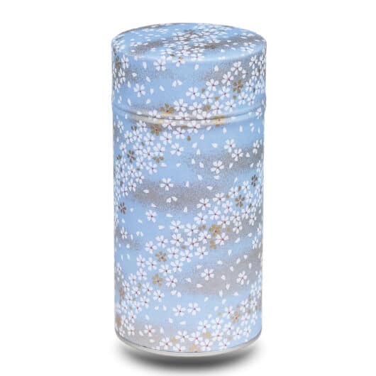 grande boite a the washi bleu avec fleurs blanches