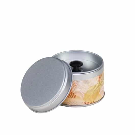 small metal travel tea box covered with washi paper - open