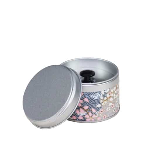 small metal travel tea box covered with washi paper - open