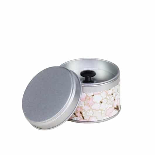 small metal travel tea box covered with washi paper - open