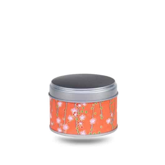 Petite boite a the en metal recouverte de papier washi orange avec liane de fleurs