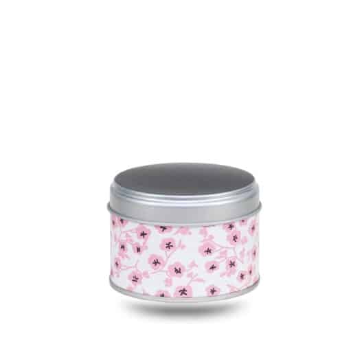 Petite boite a the en metal recouverte de papier washi blanc avec fleurs roses