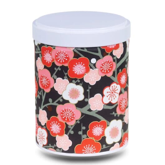 Boite a thé en papier washi noir avec grosse fleurs