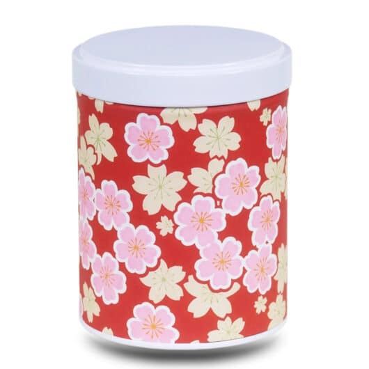 Boite a thé en papier washi rouge avec grosse fleurs