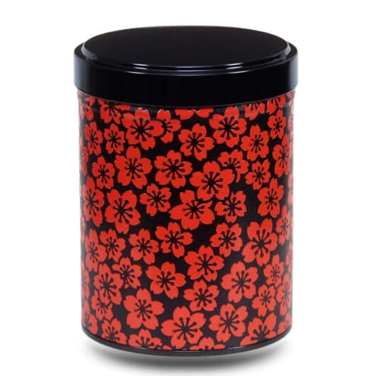 Boite a thé en papier washi noir avec fleurs rouge