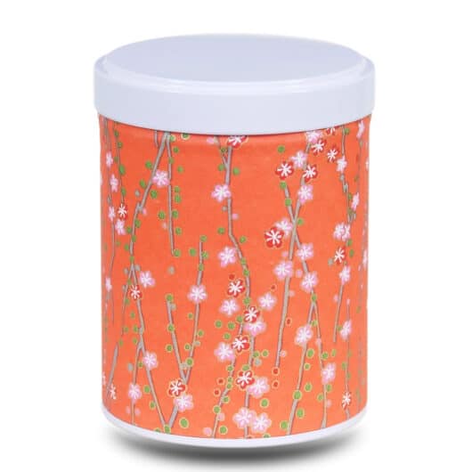 Boite a thé en papier washi orange avec fleurs