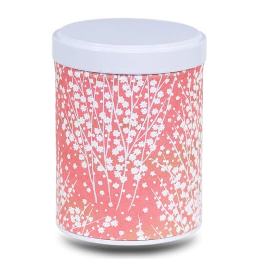 Red washi paper tea box with white cherry blossoms