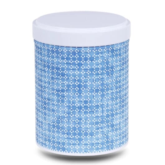 Boite a thé en papier washi bleu a motif géométriques blancs