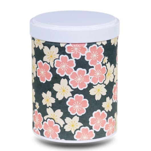 Boite a thé en papier washi noir grosse fleurs jaune et rose